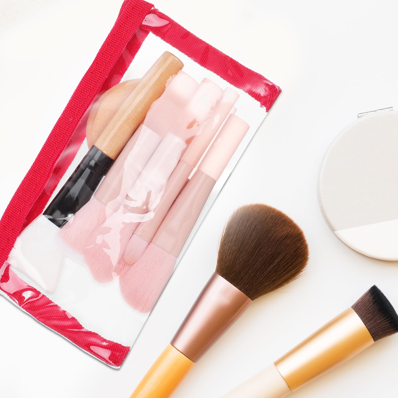 VALICLUD 5-Piece Clear Makeup Organizer Set - Transparent Cosmetic Bags, Toiletry Pouches & Pencil Cases with Label Stickers - Perfect for Travel, School, Office & Daily Essentials Storage