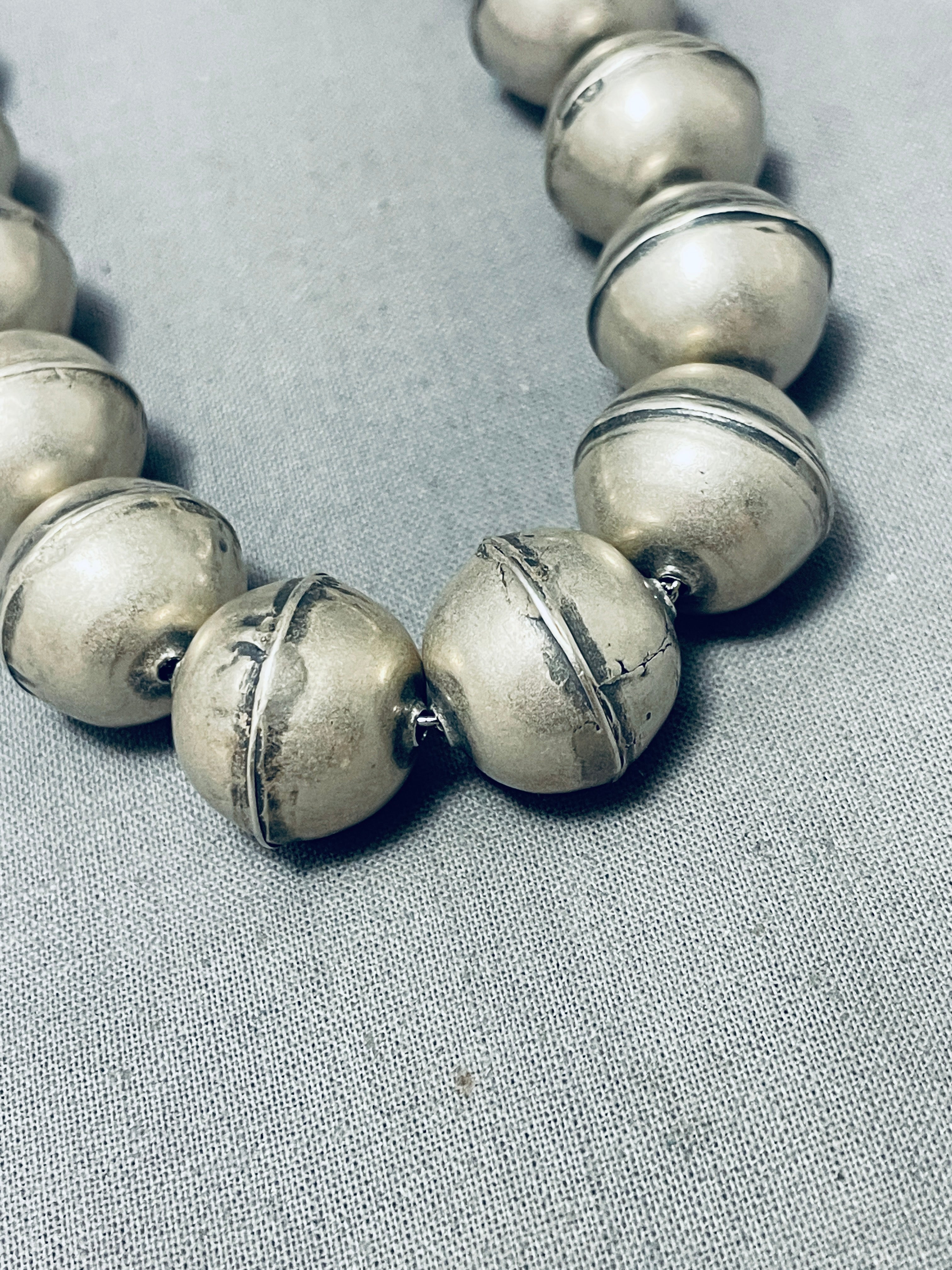 102 Gram Authentic Vintage Native American Navajo Sterling Silver Handmade Bead Necklace - Perfect for Boho Fashion, Cultural Events & Gift Giving