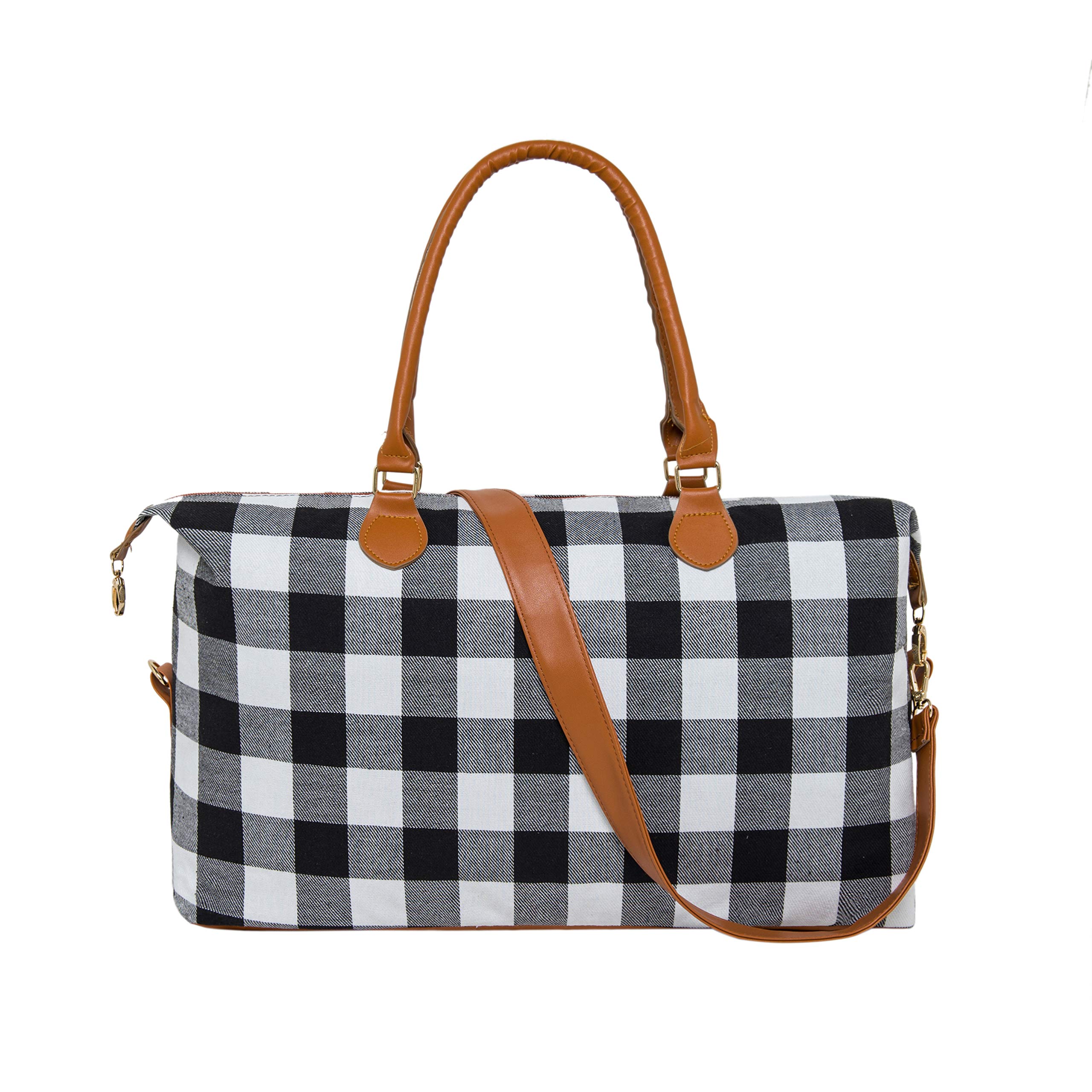 Geechen Women's Weekender Travel Bag - Stylish Overnight Duffle with Adjustable Shoulder Straps (Black & White Checkered Pattern) | Perfect for Weekend Getaways, Gym, Work & Airplane Carry-On