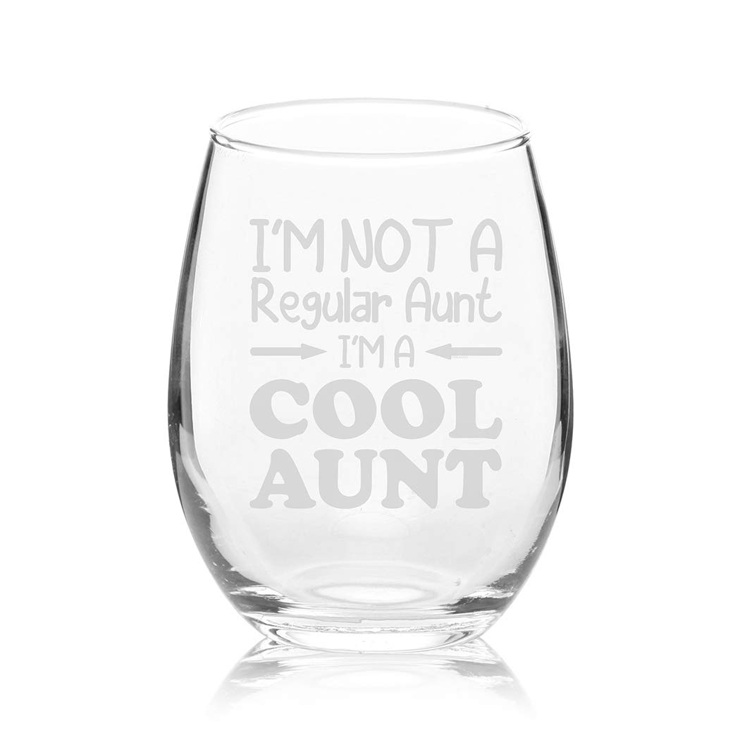 Funny Stemless Wine Glass - Cool Aunt Birthday Gift with 'I'm Not A Regular Aunt' Design - Perfect for Wine Parties, Charcuterie Boards & Unique Gifts