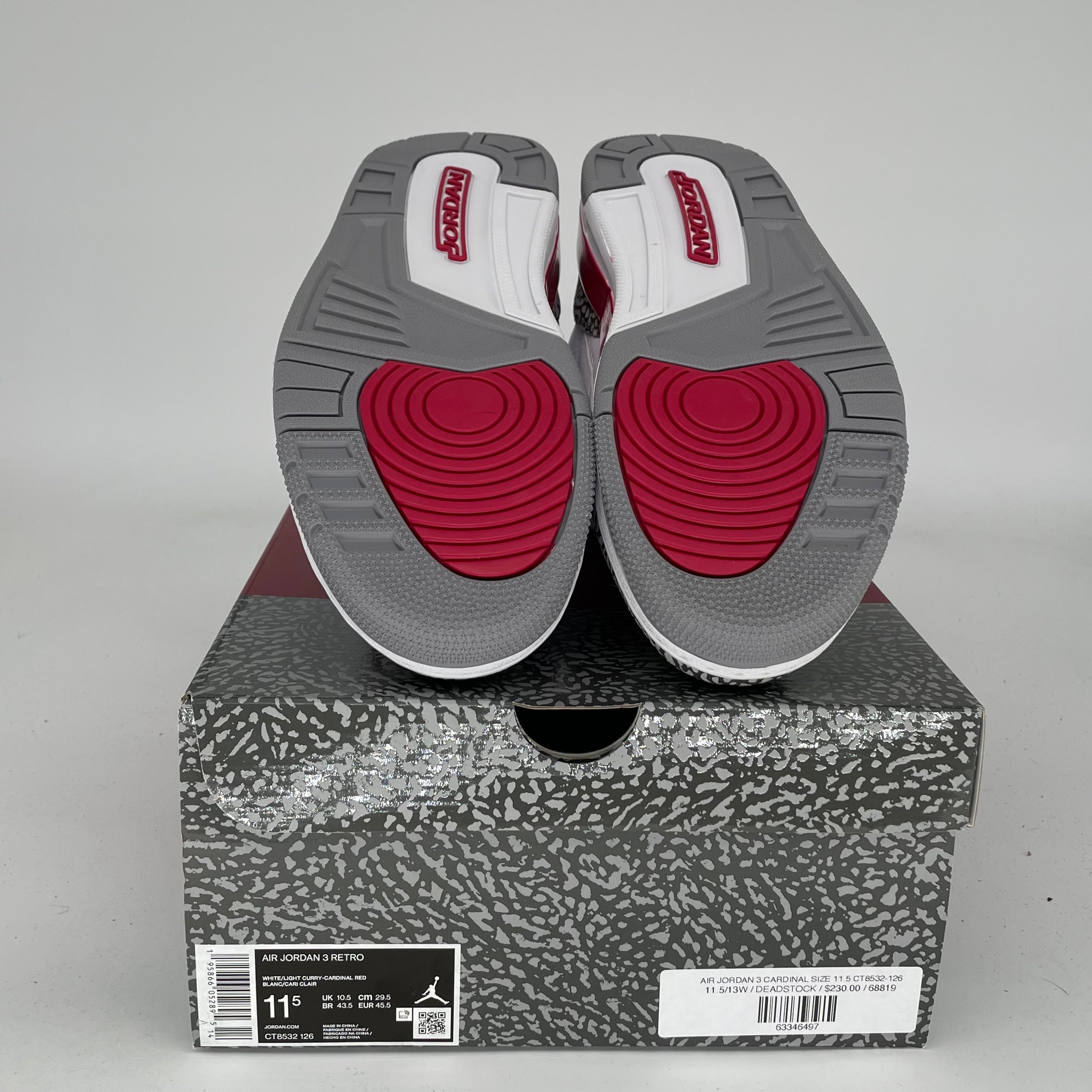 AIR JORDAN 3 Cardinal Red Retro Basketball Shoes Men's Size 11.5 (CT8532-126) - Perfect for Streetwear & Sneaker Collection