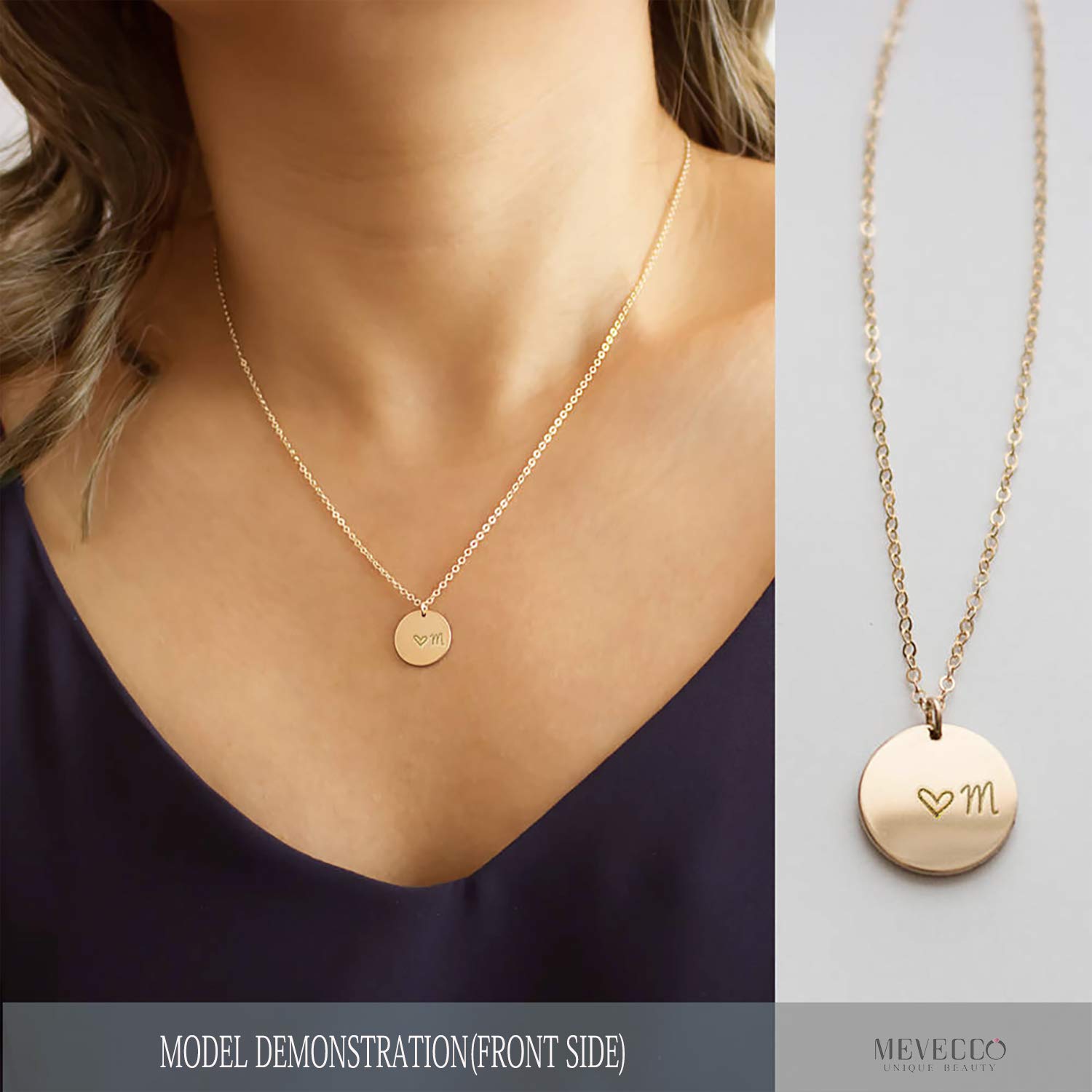 14K Gold Plated Personalized Initial Necklace for Women - Engraved Disc Pendant with Tiny Heart, Dainty Handmade Jewelry Gift for Her | Perfect for Birthdays, Anniversaries, Valentine's Day & Everyday Wear