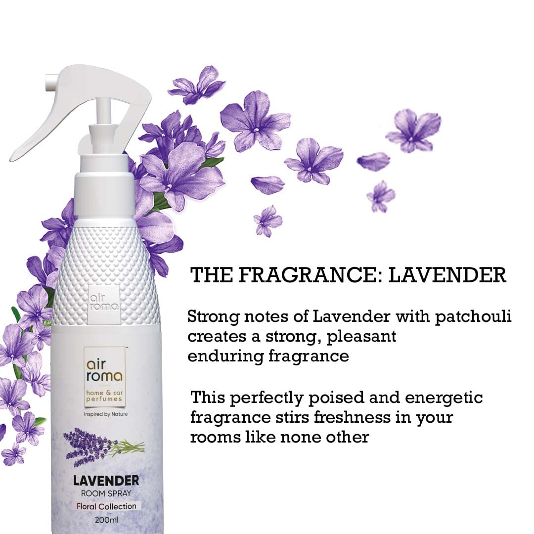 AIR-ROMA Lavender Air Freshener Spray - 200ml Long Lasting Odor Eliminator for Home, Hotel & Office | Freshen Air in Bedroom, Bathroom, Car & Living Space