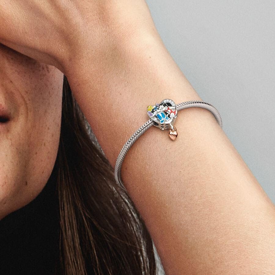 Pandora Disney Ohana Lilo & Stitch Inspired Charm Bracelet - Sterling Silver Hawaiian Jewelry for Women & Girls - Perfect for Disney Fans, Gifts & Everyday Wear