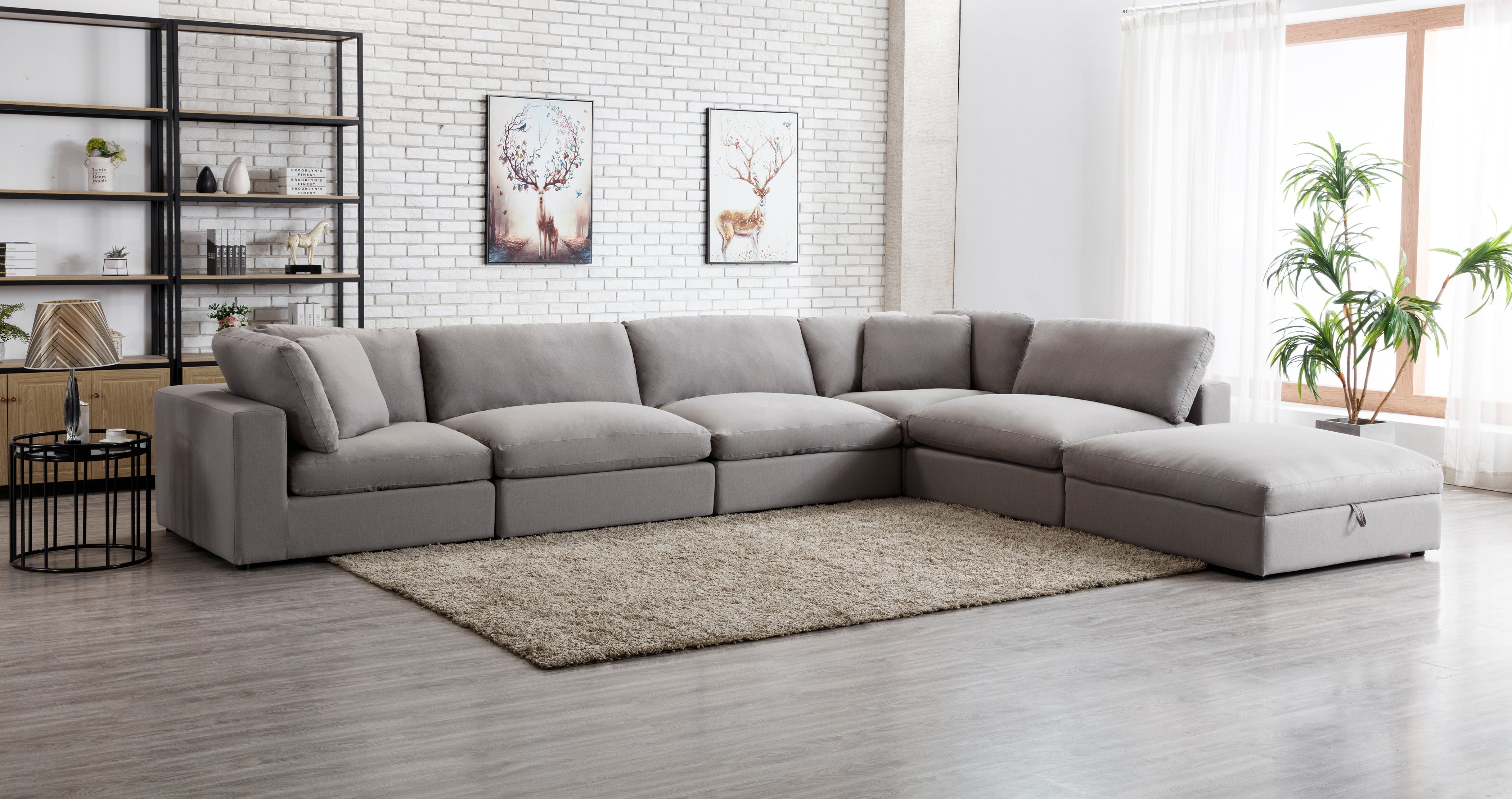 Rivas Contemporary 6-Piece Modular Sectional Sofa Set with Ottoman - Feather Filled Cushions, Graphite Color | Perfect for Living Room, Lounge & Family Gatherings