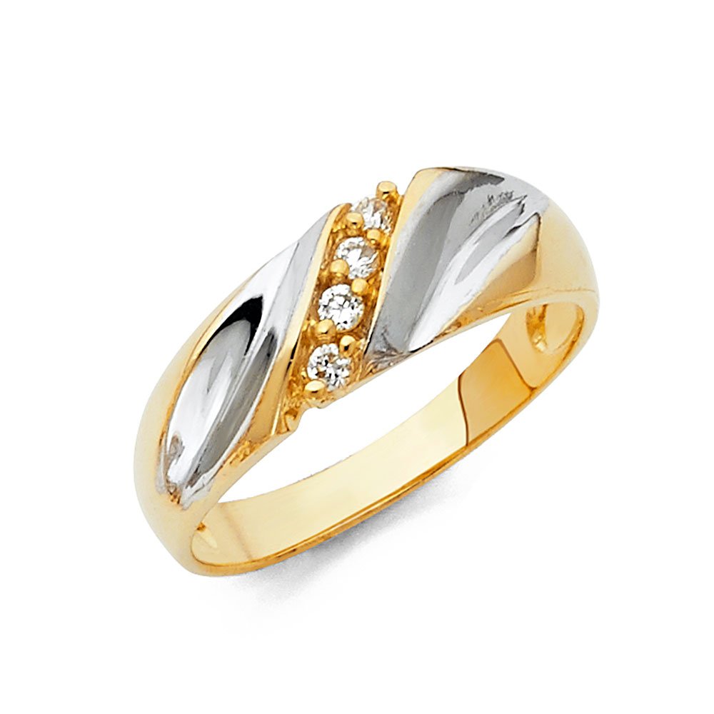 14K White & Yellow Gold Two-Tone Round Cubic Zirconia Men's Wedding Band Ring - Anniversary Gift for Him, Engagement Jewelry, Promise Ring for Boyfriend, Perfect for Special Occasions & Everyday Wear