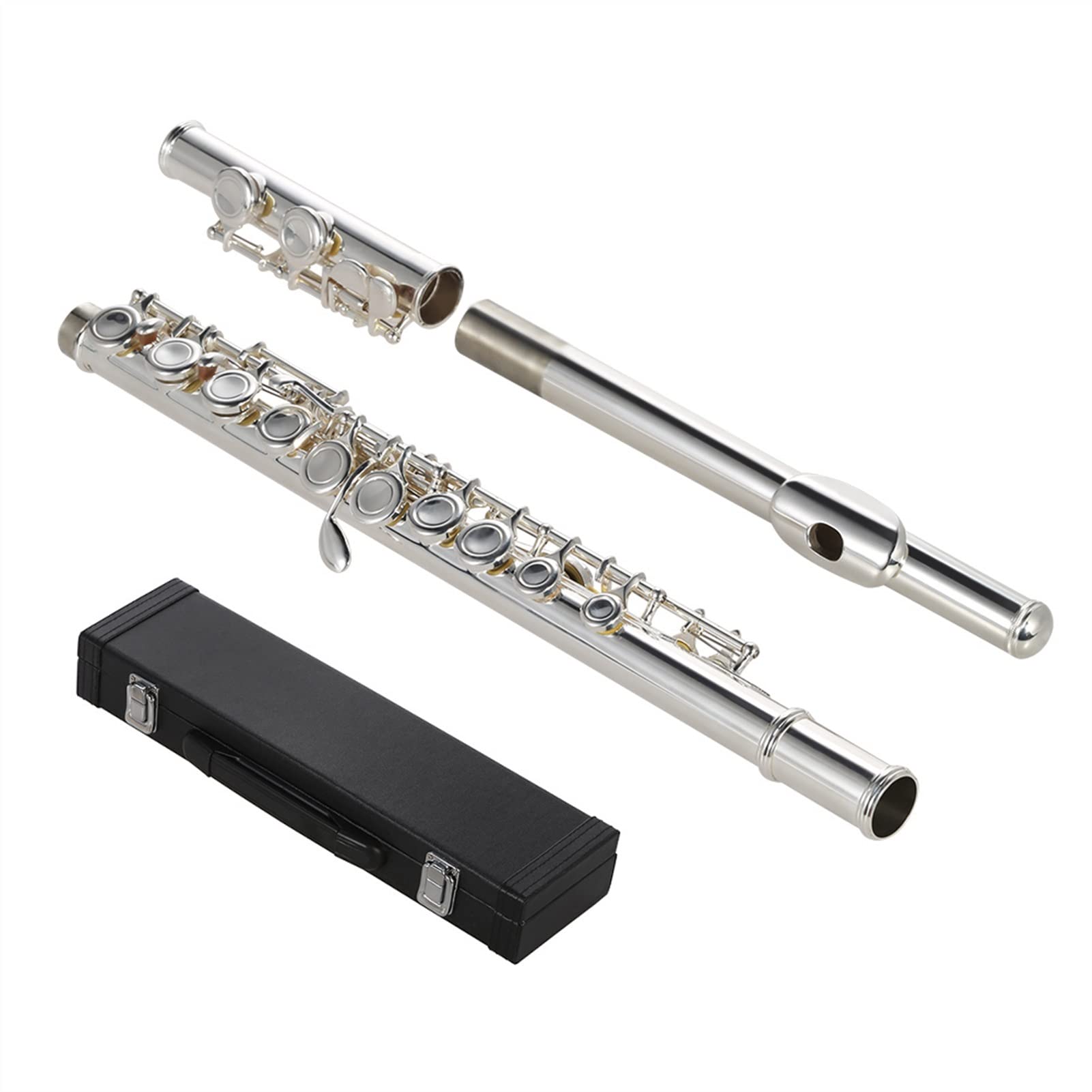 KLKL Silver Plated Cupronickel 16-Hole Closed Hole Concert Flute with Carrying Case - Beginner & Student Wind Instrument for School Band, Music Class & Performance Practice