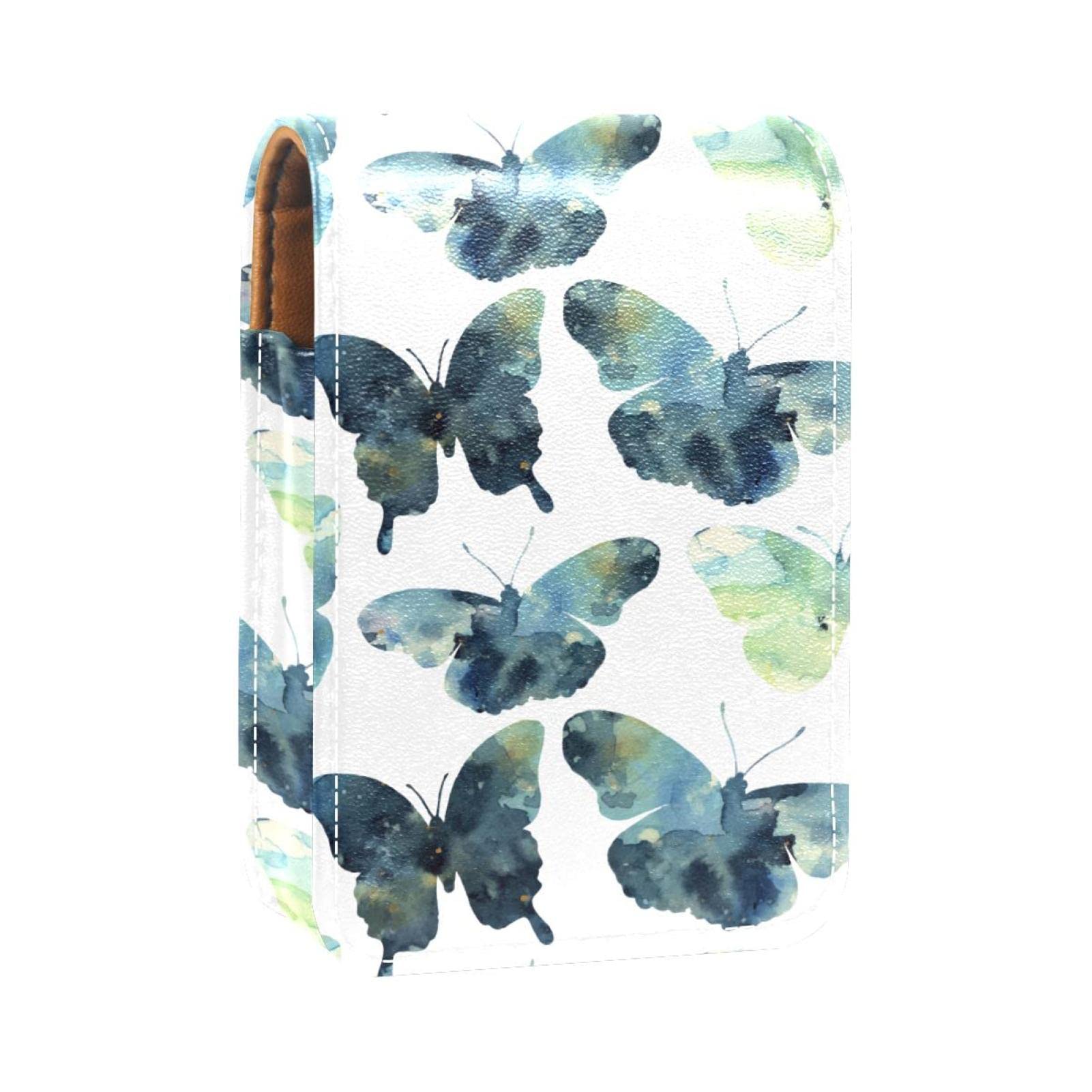 Personalized Lipstick Case - Portable Makeup Bag & Cosmetic Pouch Organizer with Dark Green Watercolor Butterfly Design - Perfect for Travel, Gift, and Daily Makeup Storage