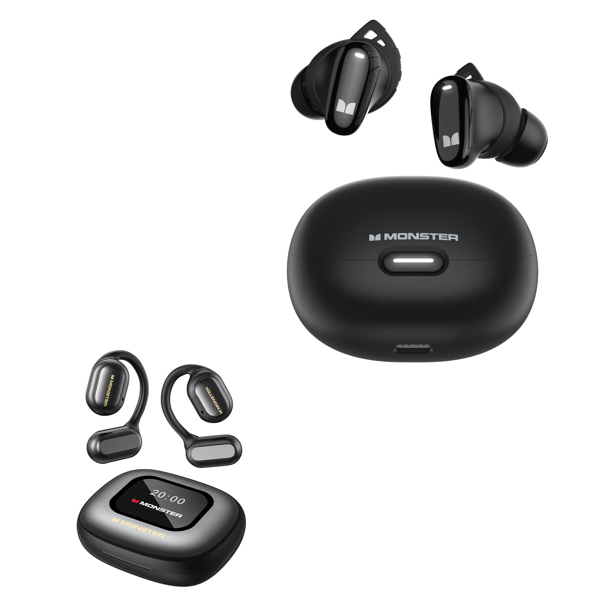 Monster N-Lite 206 Open Ear Wireless Bluetooth Earbuds with Touch Control - Sweatproof Sports Headphones for Running, Gym, Workout & Outdoor Activities