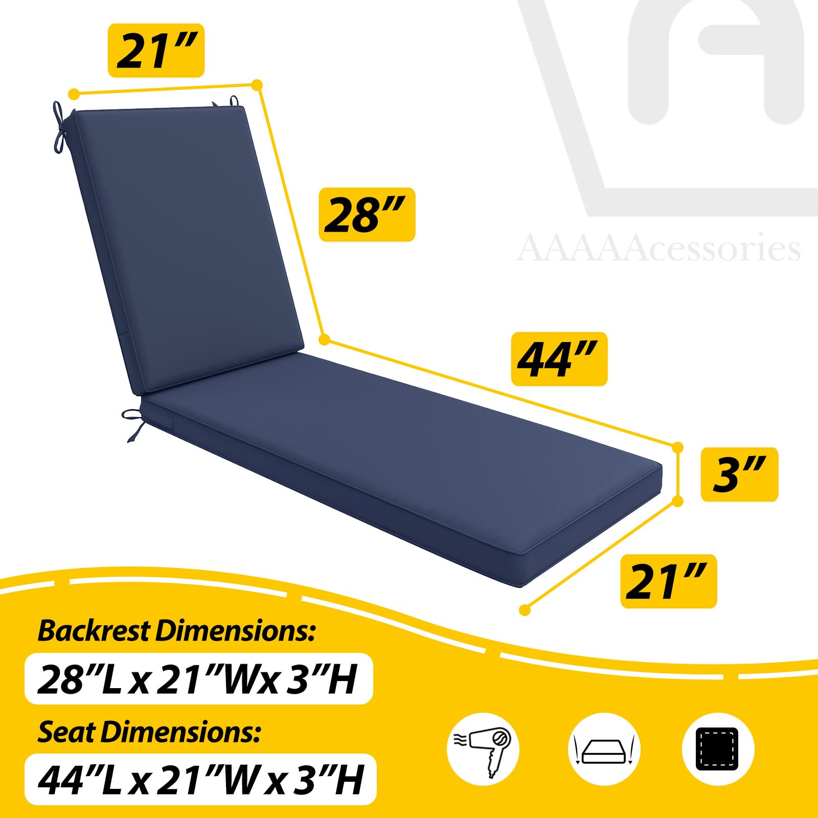 Waterproof Outdoor Chaise Lounge Cushions Set of 2 - Fade Resistant Patio Furniture Replacement Covers 72