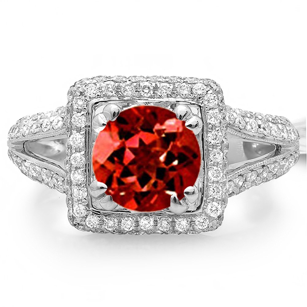 Dazzlingrock 14K Solid White Gold Round Red Garnet & White Diamond Halo Engagement Ring for Women – Perfect for Bridal, Wedding, and Anniversary Gifts