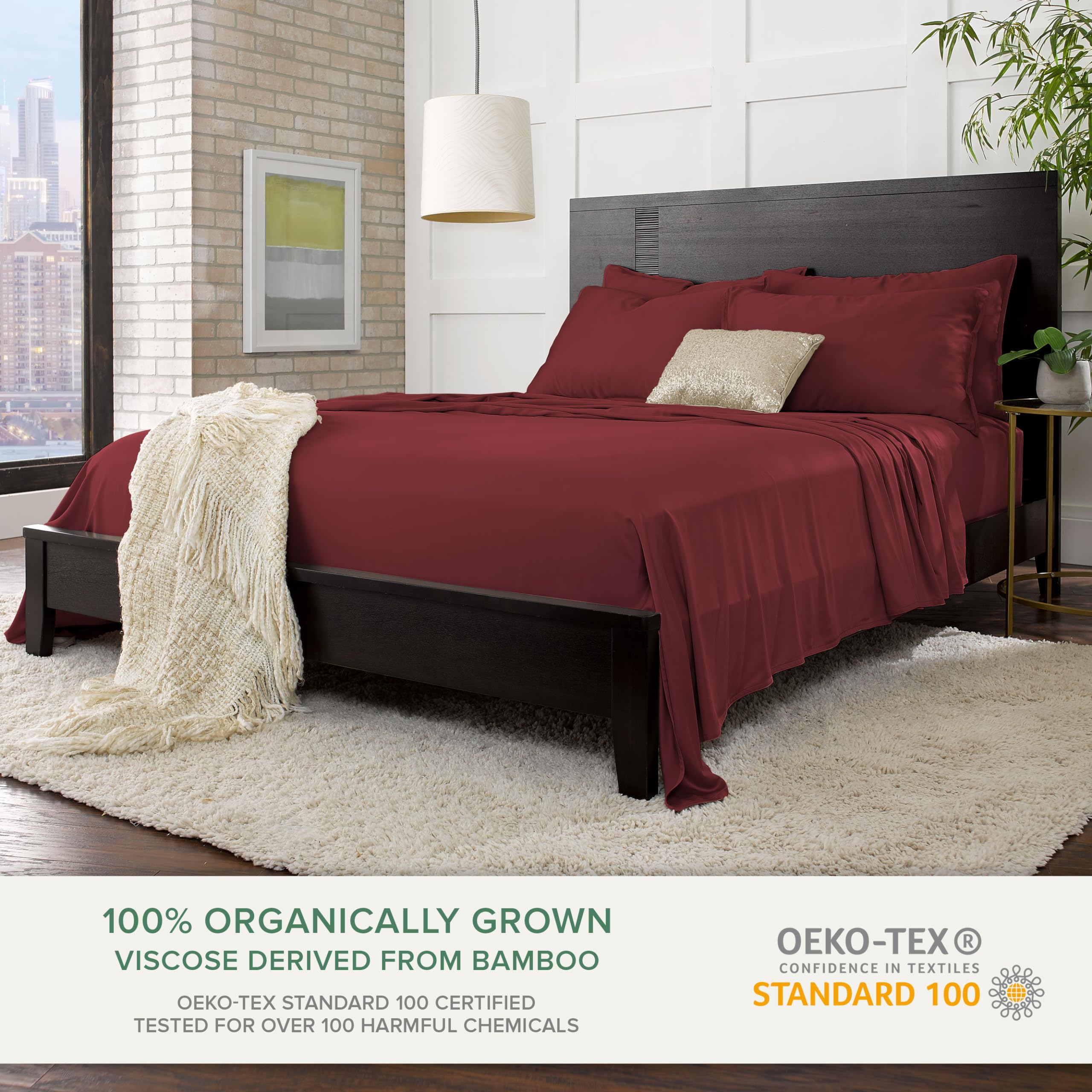 Premium 100% Organic Bamboo Viscose King Pillowcases - Ultra Soft & Cooling, Double Stitched with Envelope Closure (Set of 2, Merlot Red) - Perfect for Hot Sleepers & Luxury Bedding Upgrade