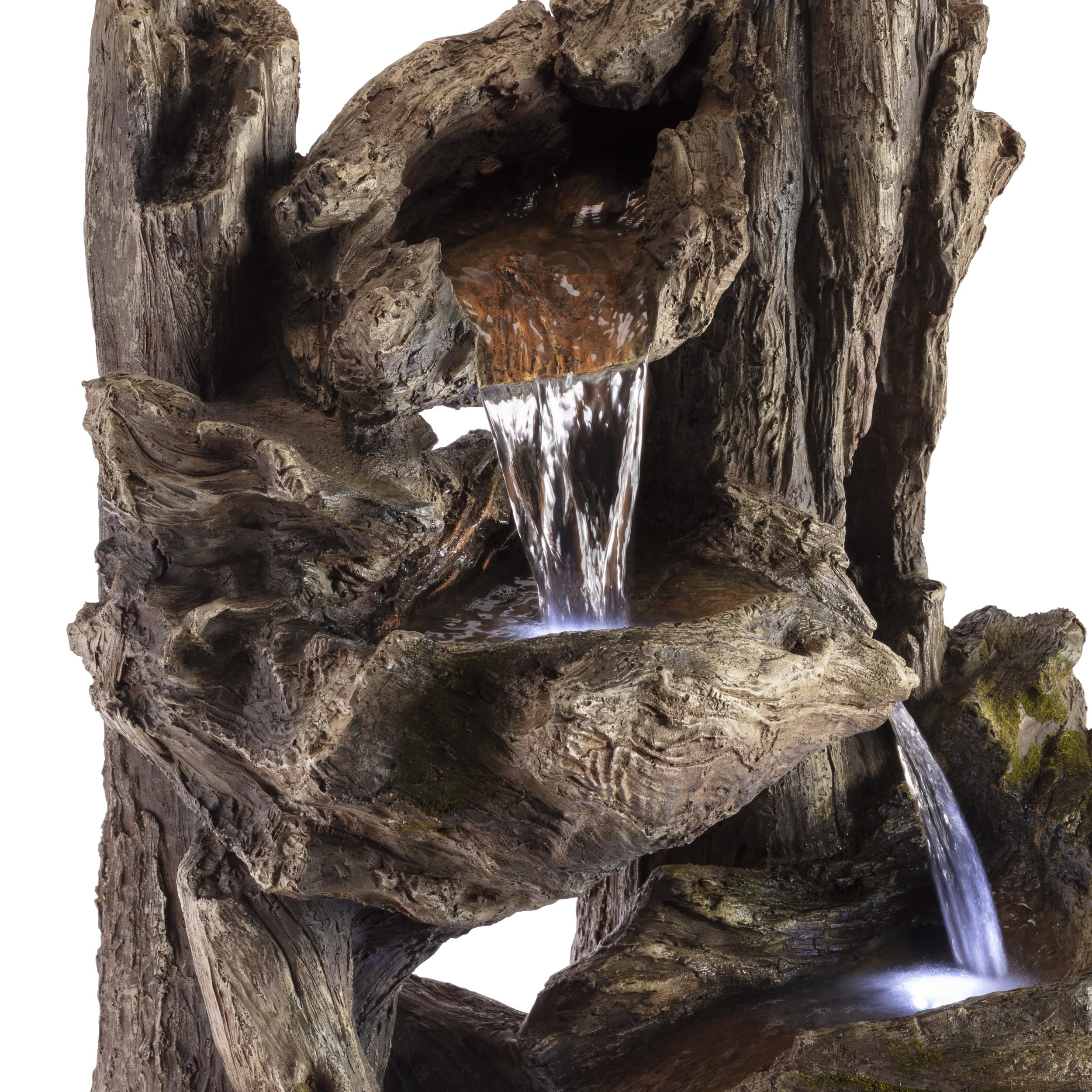 Alpine Corporation 39-Inch Tall 5-Tier Rainforest Waterfall Fountain with LED Lights - Outdoor Garden Decor for Patio, Yard, and Landscape