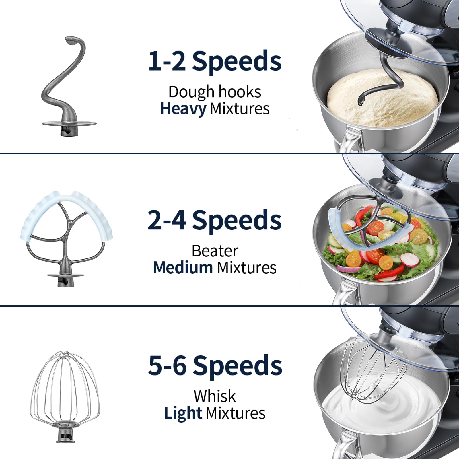 6 QT 600W Tilt-Head Stand Mixer - Powerful Electric Kitchen Mixer with Stainless Steel Bowl, Dishwasher-Safe Dough Hook, Flat Beater & Wire Whisk - Perfect for Baking Bread, Cookies, Cakes & More (Black)