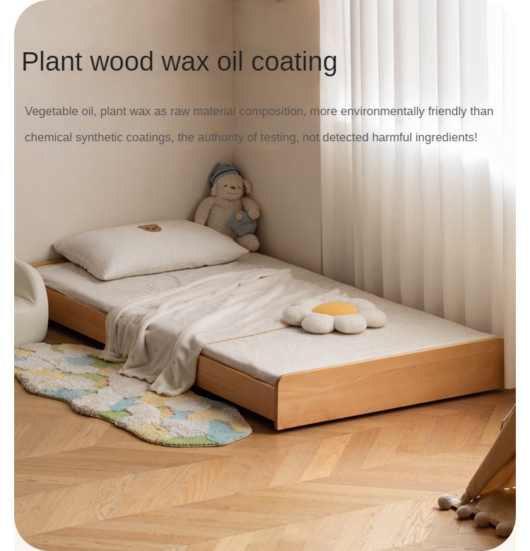 Solid Oak & Beech Wood Floor Bed with Pulley - Toddler Bed for Safe & Comfortable Sleep - Perfect for Montessori Bedrooms & Kids' Room Decor
