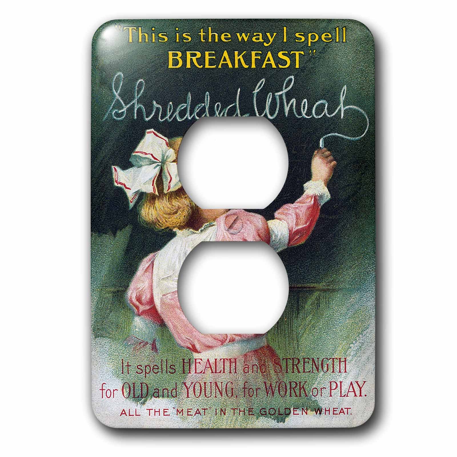 3D Printed Light Switch Cover - Vintage Breakfast Shredded Wheat Schoolgirl in Pink & White Ad Design | Wall Decor for Kitchen, Bedroom, Nursery, Office (3dRose lsp_180206_6)