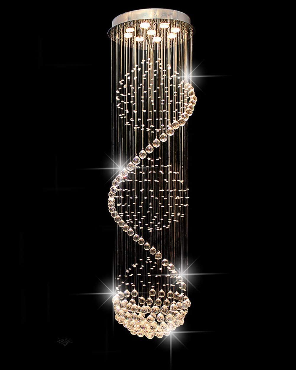 **D50cm H180cm Spiral Sphere Crystal Chandelier Ceiling Light – Spectacular Droplet LED Flush Mount Fixture for Living Room, Hotel, Entryway, Hallway, Foyer – Romantic Home & Commercial Decor – Perfect for Weddings, Dining Rooms & Luxury Spaces**