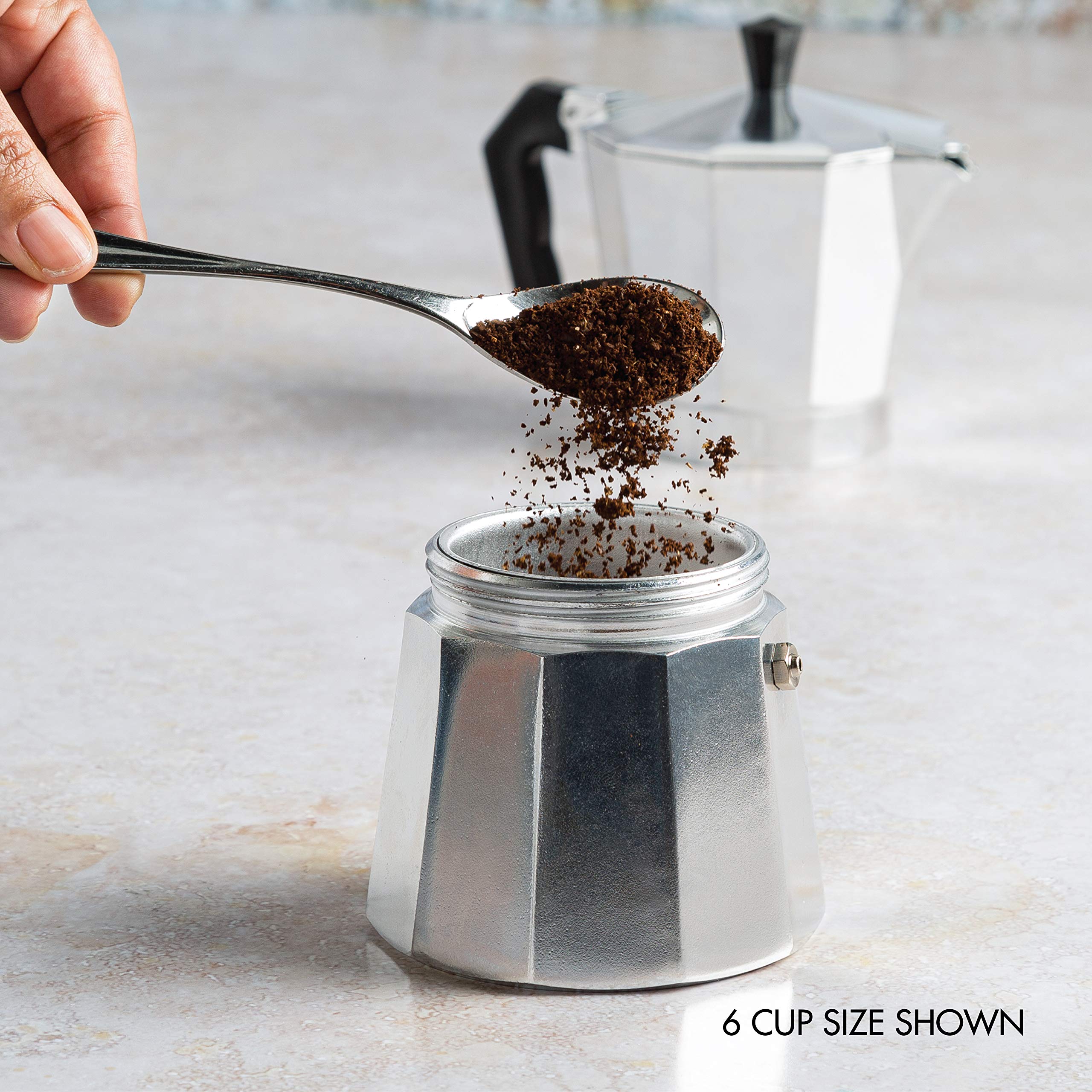 Primaria Classic Stovetop Espresso Maker - 3 Cup Italian Moka Pot for Authentic Cuban & Italian Coffee - Stainless Steel Stove Top Coffee Brewer for Home & Office Use