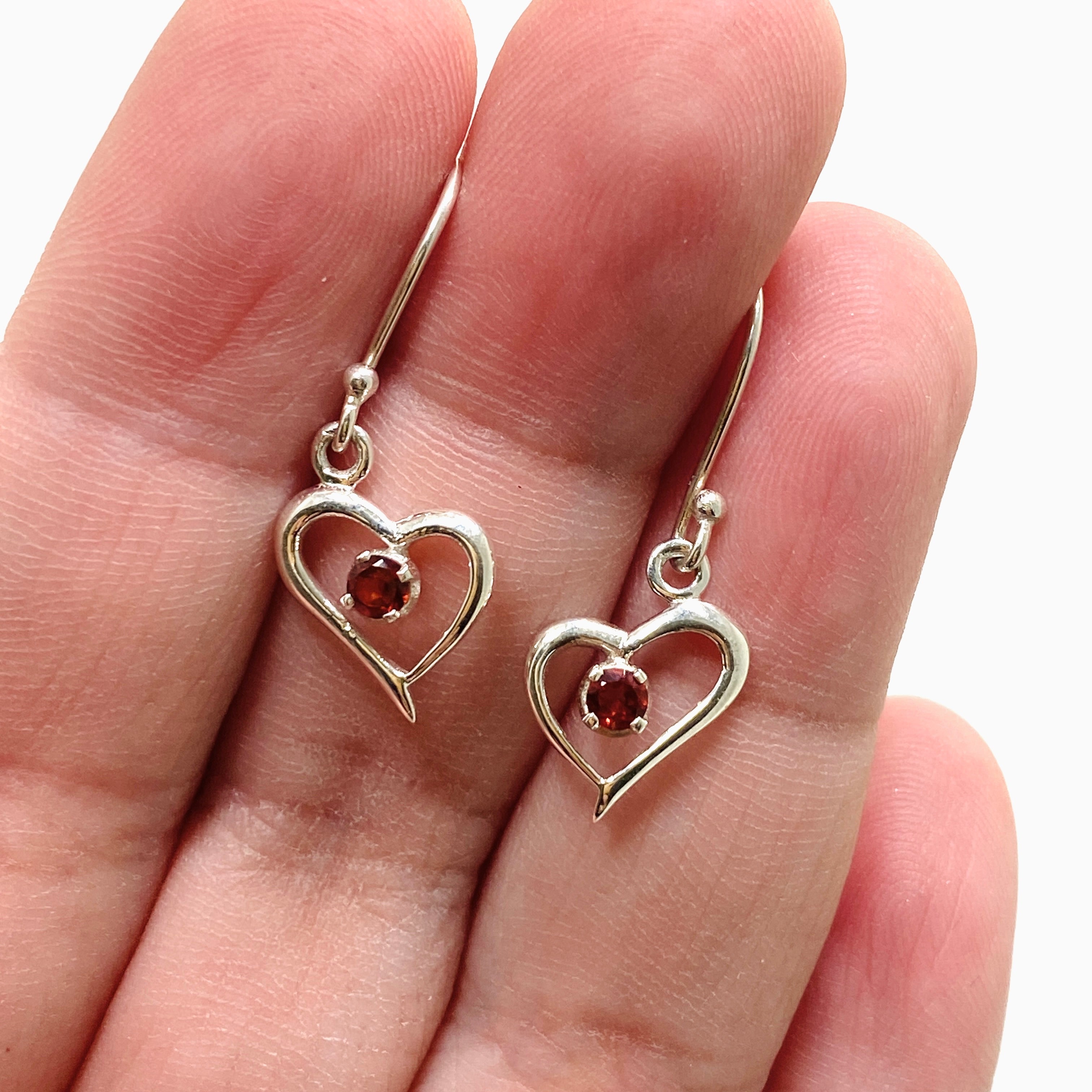 Garnet Round Faceted Heart Earrings for Women - Valentine's Day Gift, Anniversary Present, Romantic Jewelry - Perfect for Date Night, Wedding, Special Occasions
