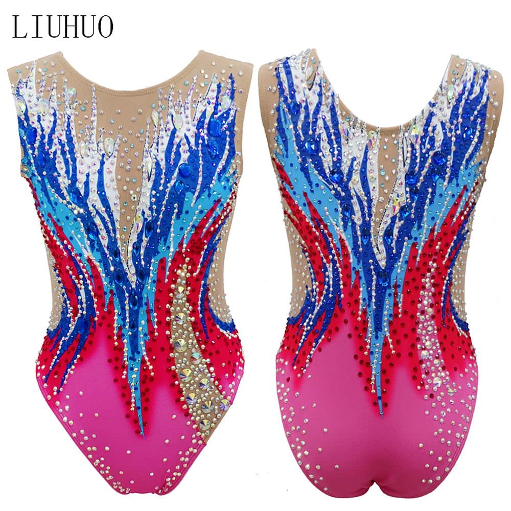 LIUHUO Girls Synchronized Swimming Suits - Crystal Competitive Gymnastics Leotards for Kids Training | Perfect for Swim Meets, Dance Performances & Water Ballet Practice