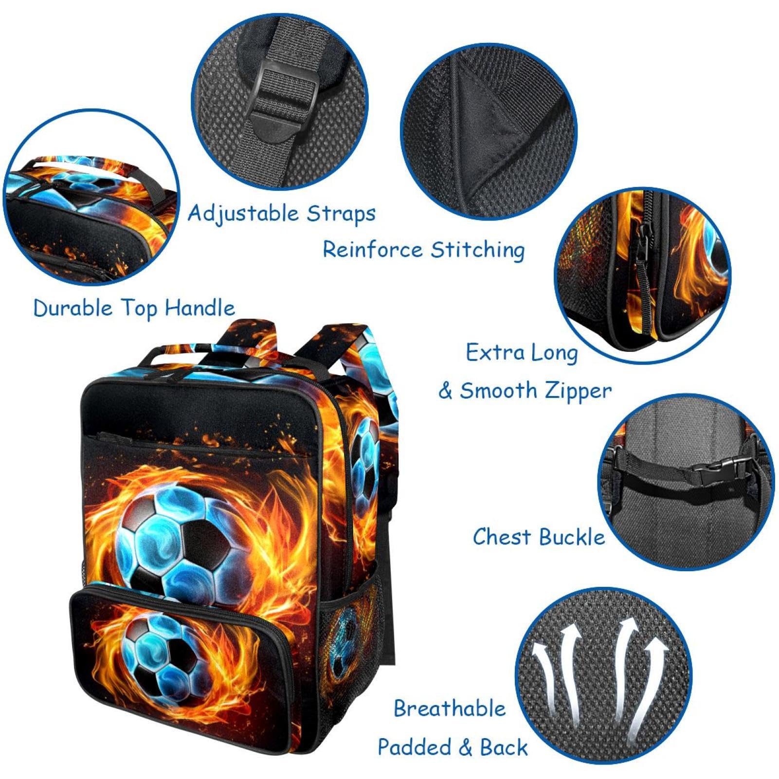 Best Travel Backpack for Men & Women - Lightweight Durable Hiking Backpack with Flaming Football Design - Perfect for Camping, Gym, Work & School