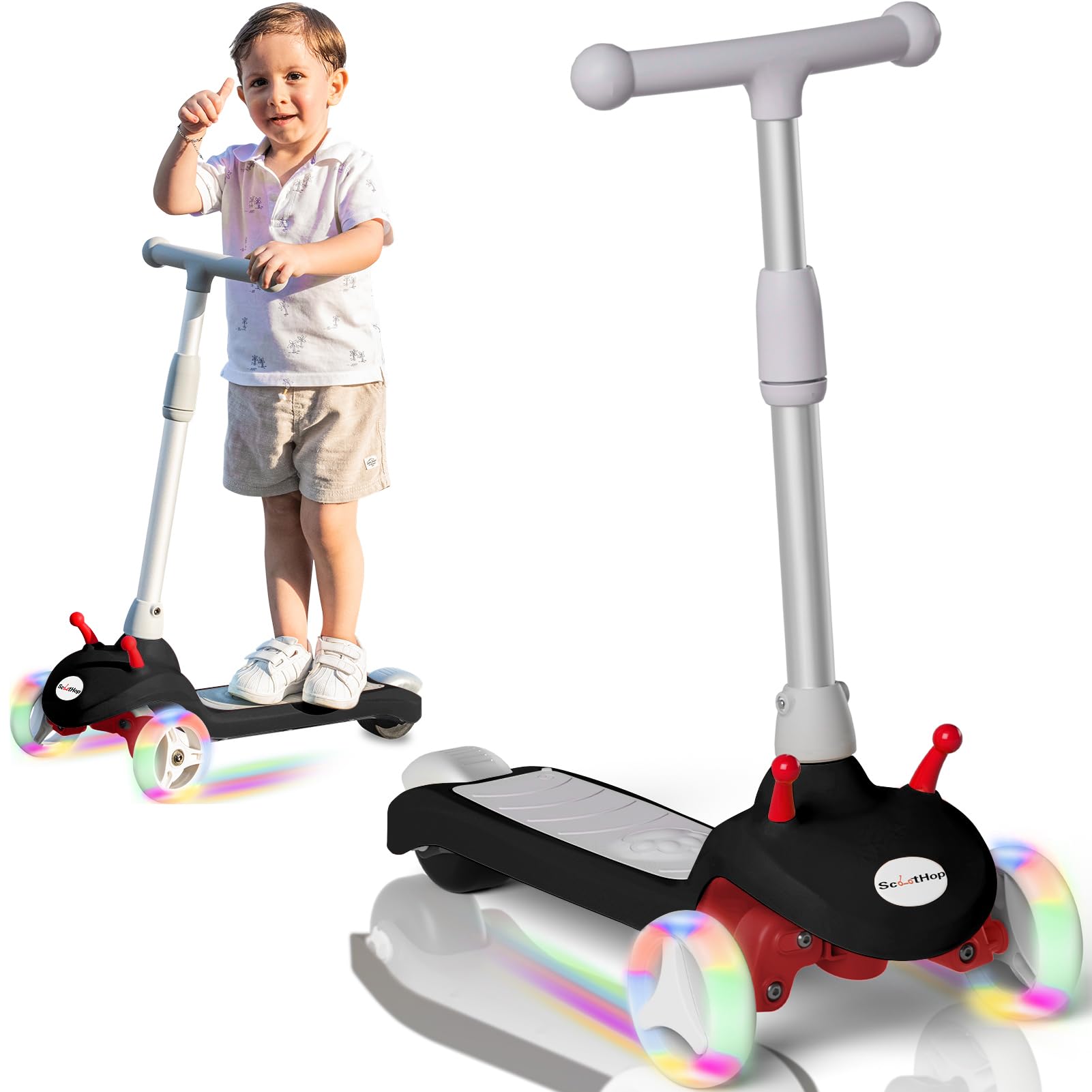 Best Electric Scooter for Kids Ages 3-8 - 3-Wheel LED Light-Up Scooter with Adjustable Height & Lean-to-Steer Design | Safe C-Shaped Handle | Perfect Birthday Gift for Boys & Girls | Ideal for Park Rides, Neighborhood Commuting & Outdoor Fun