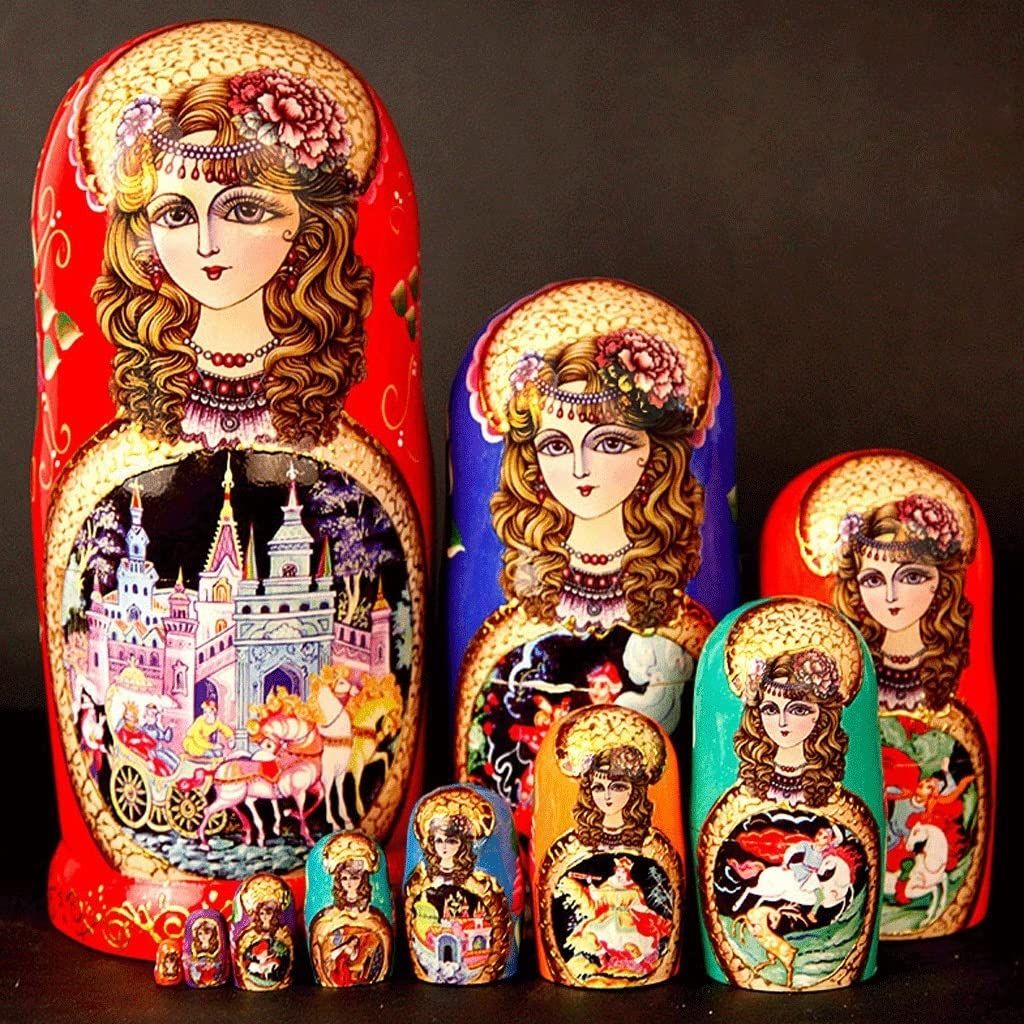 Hand-Painted Russian Nesting Dolls - 10-Piece Wooden Matryoshka Babushka Set - Traditional Folk Art Home Decor, Collectible Gift for Christmas, Halloween & Birthdays - Perfect for Shelf Displays, Themed Parties & Cultural Gifting