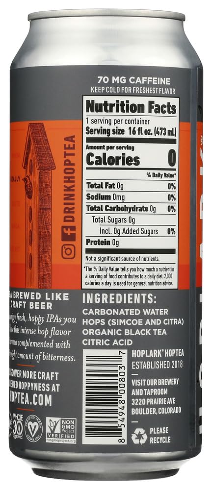 Hoplark Really Hoppy One Sparkling HopTea - 12 Pack (16 Fl Oz Cans) | Caffeine-Free Herbal Tea Alternative | Perfect for Relaxation, Outdoor Activities & Healthy Lifestyle