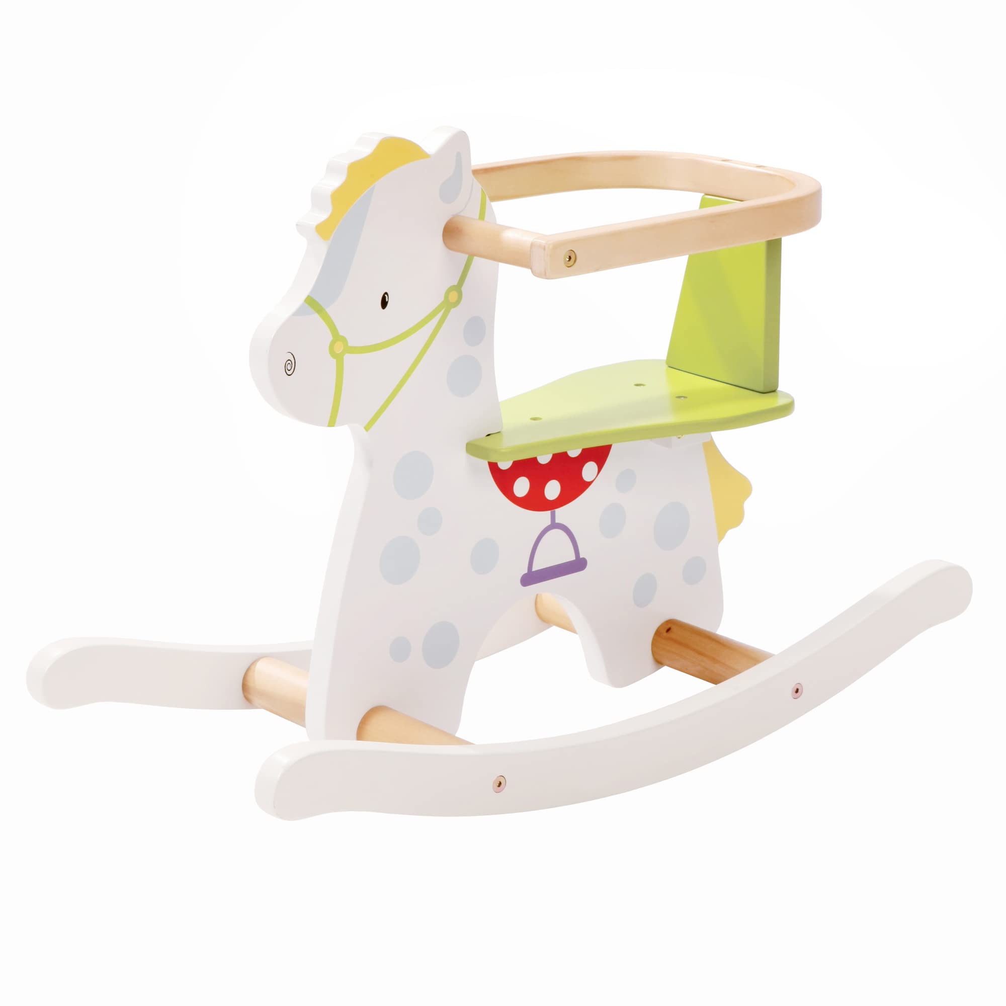 Wooden Rocking Horse with Removable Safety Ring - Helps Improve Balance - Supports 25 kg - for Kids 1+ Years - Multicolor - Perfect for Playrooms, Nurseries & Toddler Development Activities