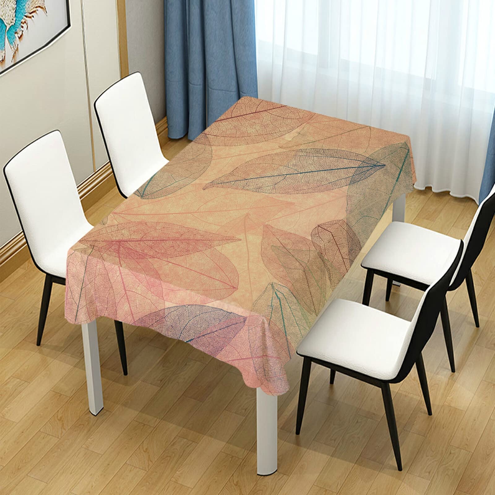 Abstract Autumn Leaves Pattern Polyester Tablecloth - 60 Inch Rectangle & Square Table Cover for Party, Dinner Decor - Perfect for Thanksgiving, Fall Gatherings & Seasonal Home Decoration