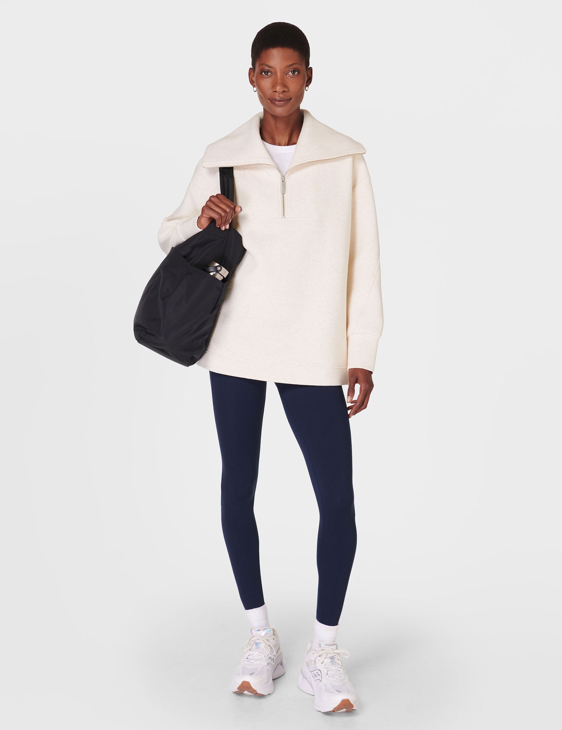 Radiant Half Zip Sweatshirt for Women - Soft Oatmeal Marl Pullover Fleece Hoodie | Perfect for Casual Wear, Gym, Outdoor Activities & Lounge