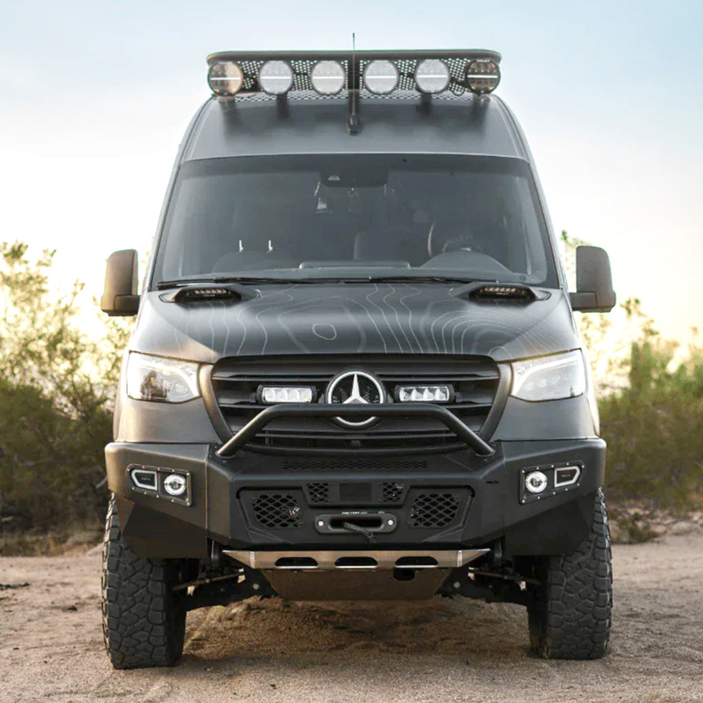 Owl Ridgeline PreRunner Front Bumper with Skid Plates for 2019-2023 Mercedes Sprinter Van 2500/3500 - Heavy Duty Off-Road Protection for Adventure & Work Vans