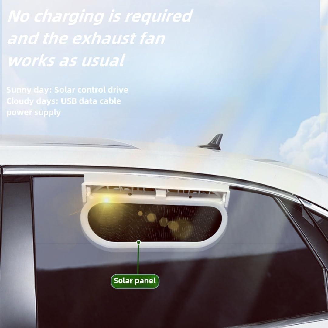 Solar Powered Car Air Ventilator & Exhaust Fan - White | Eliminate Car Odors & Improve Air Circulation | Universal Fit for Most Vehicles | Perfect for Parking, Camping & Road Trips