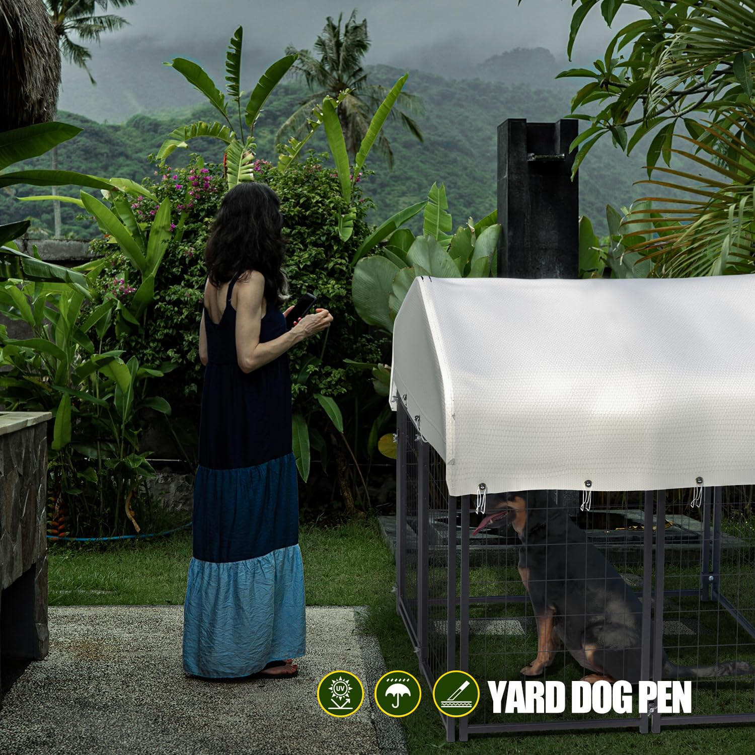 8-Panel Heavy Duty Outdoor Dog Kennel with Roof - Large 4'x4'x4.4' Pet Playpen Enclosure for Small, Medium & Large Dogs - Indoor/Outdoor Use for Yard, Fence, House & Kennel | Perfect for Backyard, Patio, Garden & Dog Training
