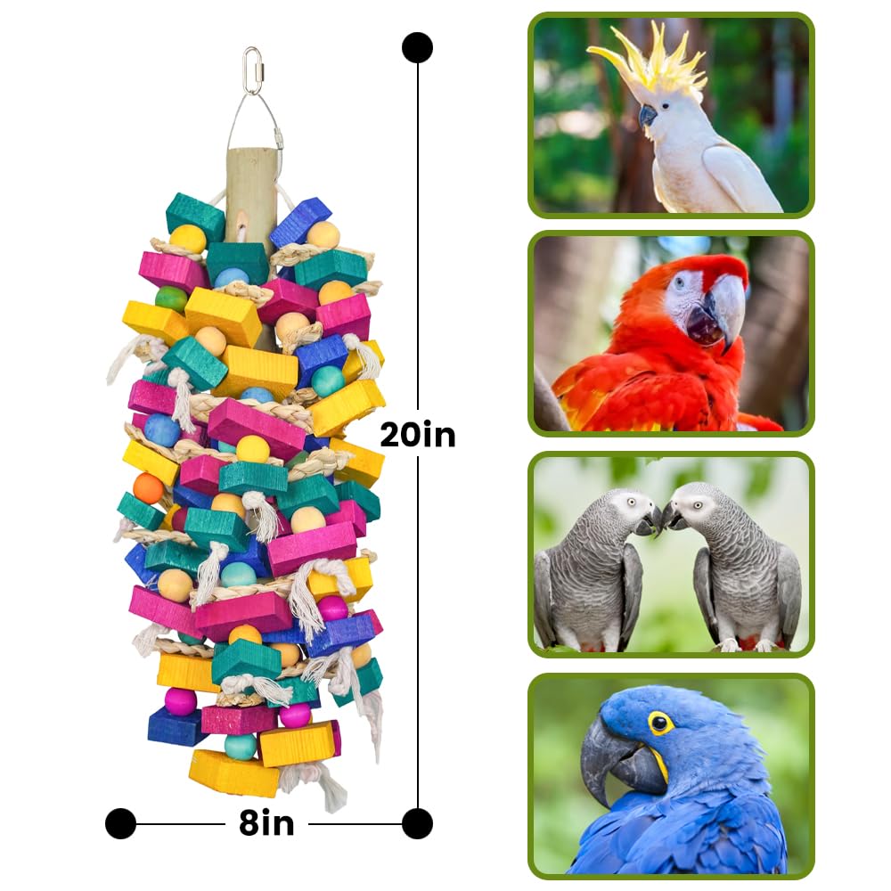**Colorful Large Parrot Chewing Toys for Macaws, Cockatoos & African Greys - Natural Wooden Bird Cage Toy for Medium to Large Birds - Perfect for Playtime & Mental Stimulation**