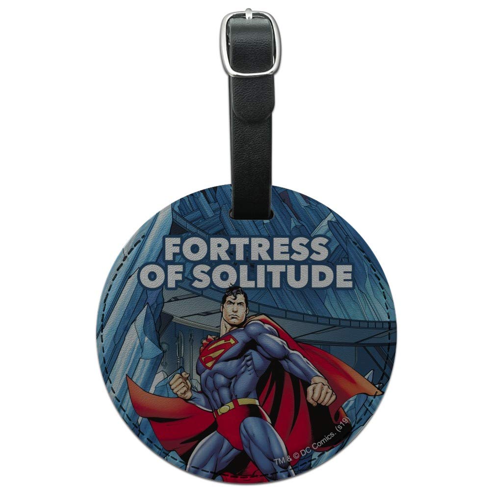 Superman Fortress of Solitude Round Leather Luggage Tag - Durable Carry-On ID Tag for Suitcases & Travel Bags - Perfect for Business Trips, Vacations & Air Travel