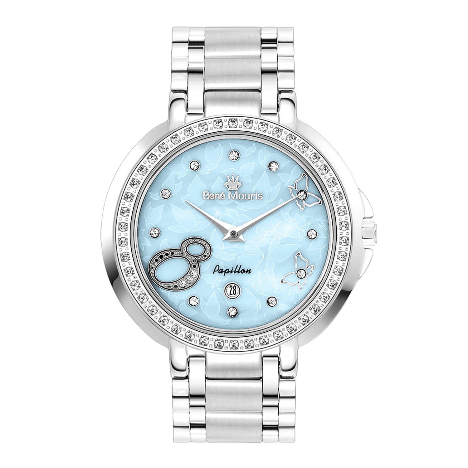René Mouris Papillon Women's Luxury Watch - 36mm 316L Stainless Steel Case, Sapphire Coated Mineral Crystal, 50M Water Resistant with Stainless Steel Band | Elegant Dress Watch for Business, Party & Everyday Wear