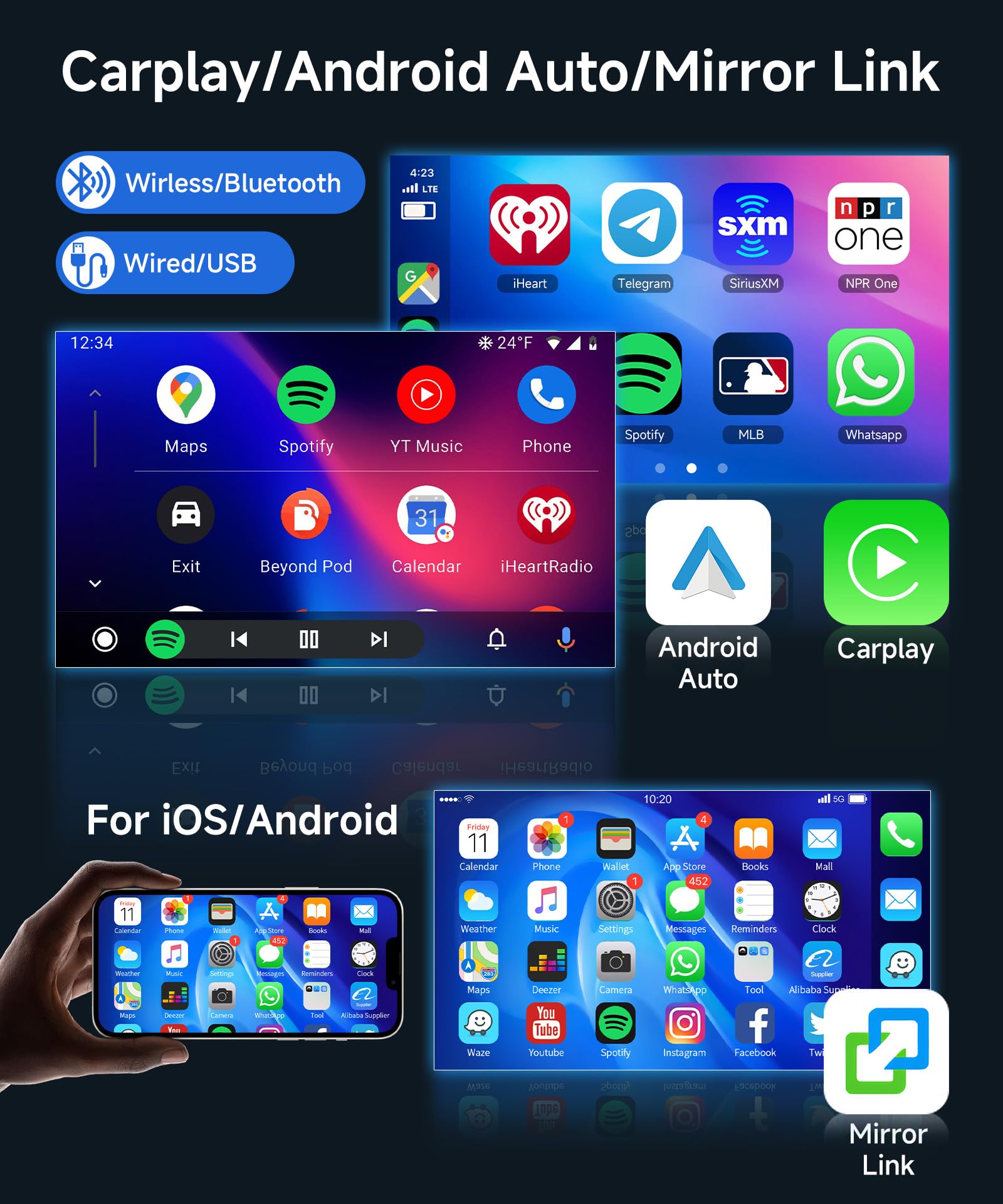 10.1 Inch Android Car Stereo for Citroen C1/Peugeot 107/Toyota Aygo 2004-2014 - Wireless CarPlay & Android Auto, GPS Navigation, Bluetooth, WiFi, FM RDS, HiFi Sound, Mirror Link, Backup Camera - Perfect for Commuting & Road Trips