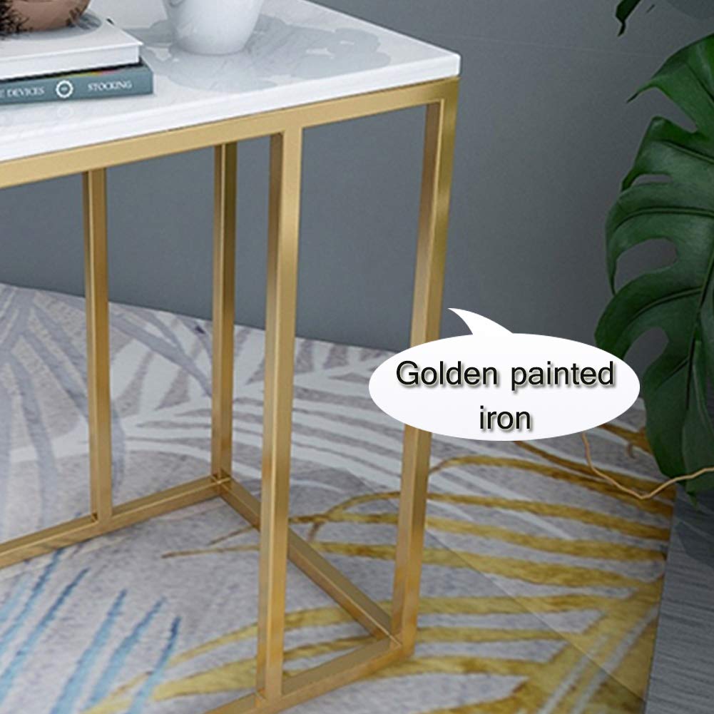**Marble Finish Gold Frame C-Shaped End Table - 21.6 Inch Home Snack Side Table for Sofa, Couch & Bed - Perfect for Living Room, Laptop Use & Breakfast Tray**