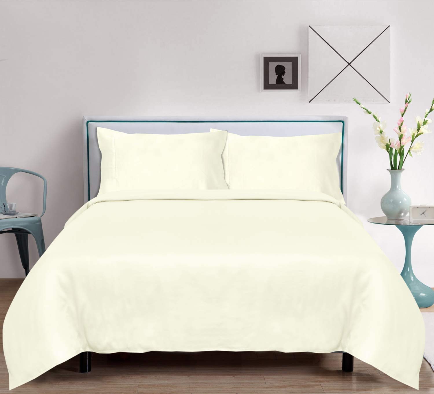 LINENWALAS - 100% Tencel Lyocell Cooling Bedding Set - 1 Duvet Cover, 1 Fitted Sheet, 2 Pillowcases - Ultra Soft Breathable Eucalyptus Sheets for Hot Sleepers (Queen Size, Ivory) - Perfect for Summer Nights & Allergy Relief