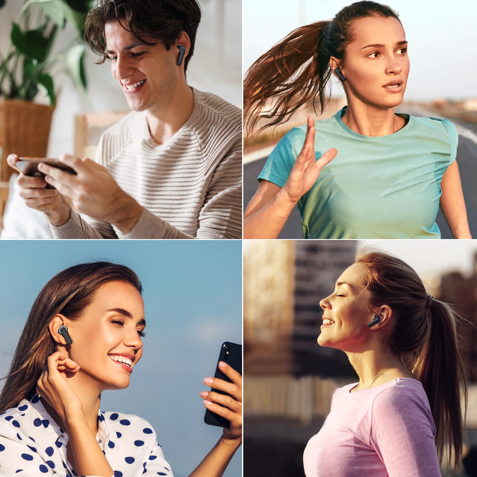 Wireless Bluetooth Earbuds with Noise Cancelling & Mic - Compatible with iPhone 16/15 Pro Max/14/13 & Samsung Galaxy S25/S24/S23/S22/S21 - Premium Bass Stereo Sound for Workouts, Commuting & Gaming