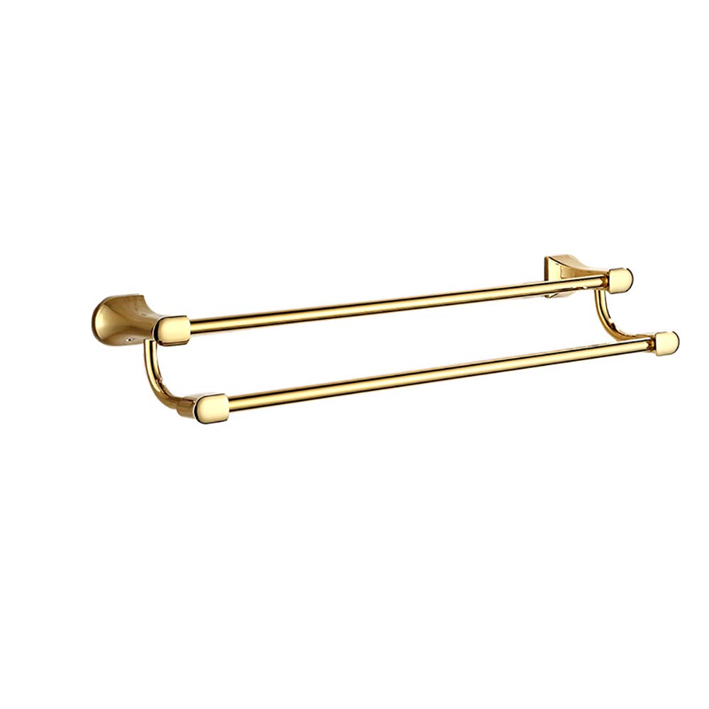 Premium Gold Double Towel Bar - Heavy Duty Brass Wall Mounted Towel Rack for Bathroom, Kitchen & Hotel - Rustproof Screw Installation - Perfect for Spa, Gym and Luxury Home Decor