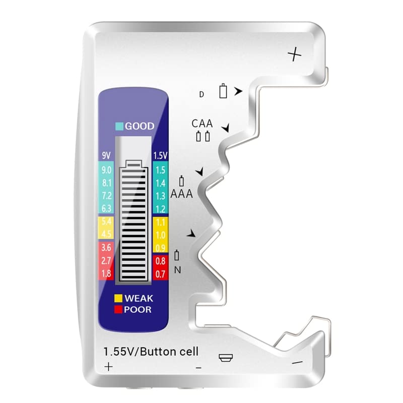 BALAX Sensitive Digital Battery Tester with LCD Display - Universal Battery Checker for C, D, N, AA, AAA, 9V & 1.5V Button Batteries - Perfect for Home, Office, and Electronics Maintenance