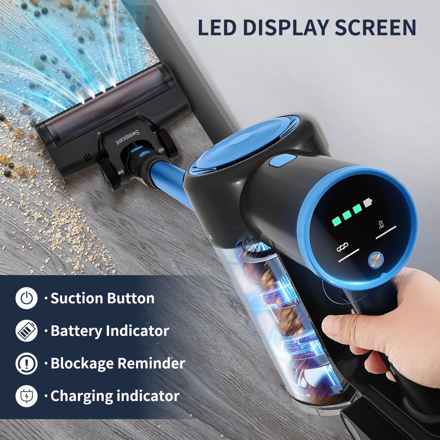 35KPa Powerful Cordless Stick Vacuum Cleaner with Rechargeable Battery & LED Headlights - Lightweight Handheld Vacuum for Pet Hair, Hard Floors, Carpets - Ideal for Home Cleaning, Car Detailing & Pet Owners