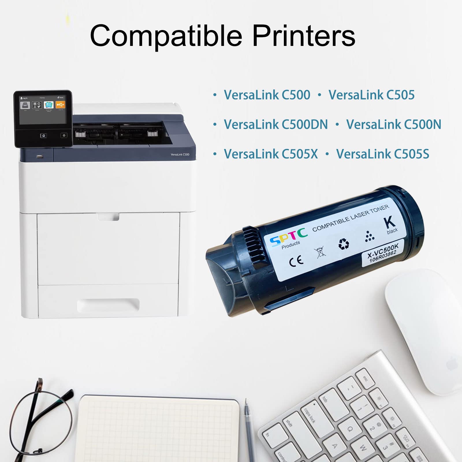 Xerox VersaLink C500 C505 C500DN C500N C505X C505S Compatible Toner Cartridge (106R03862, 106R03859, 106R03860, 106R03861) - 4 Color Set for Home & Office Printing