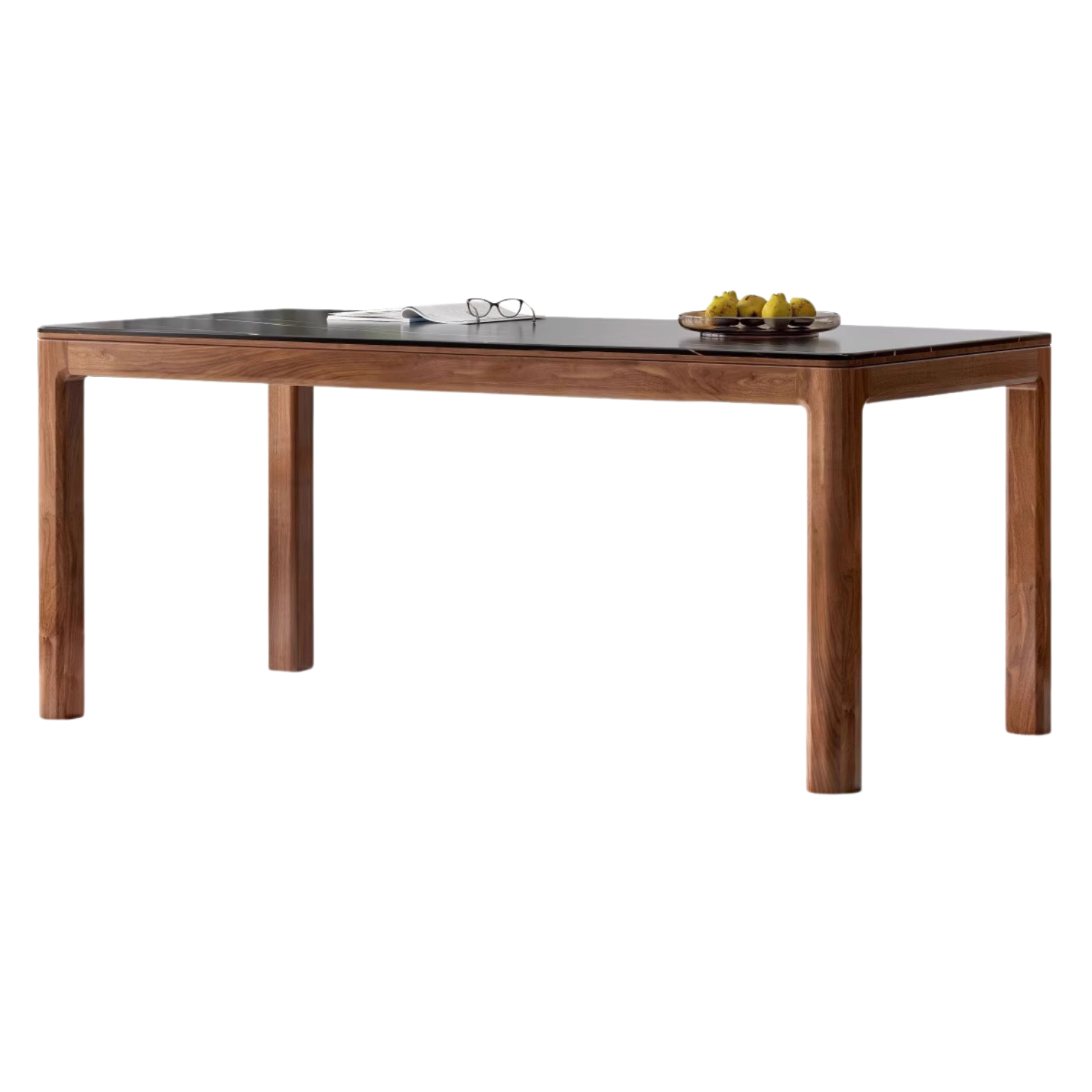 70.8x33.4x29.9 inch / 180.4x85.4x76 cm / Rich Dark Walnut color Slate top black color / dining table