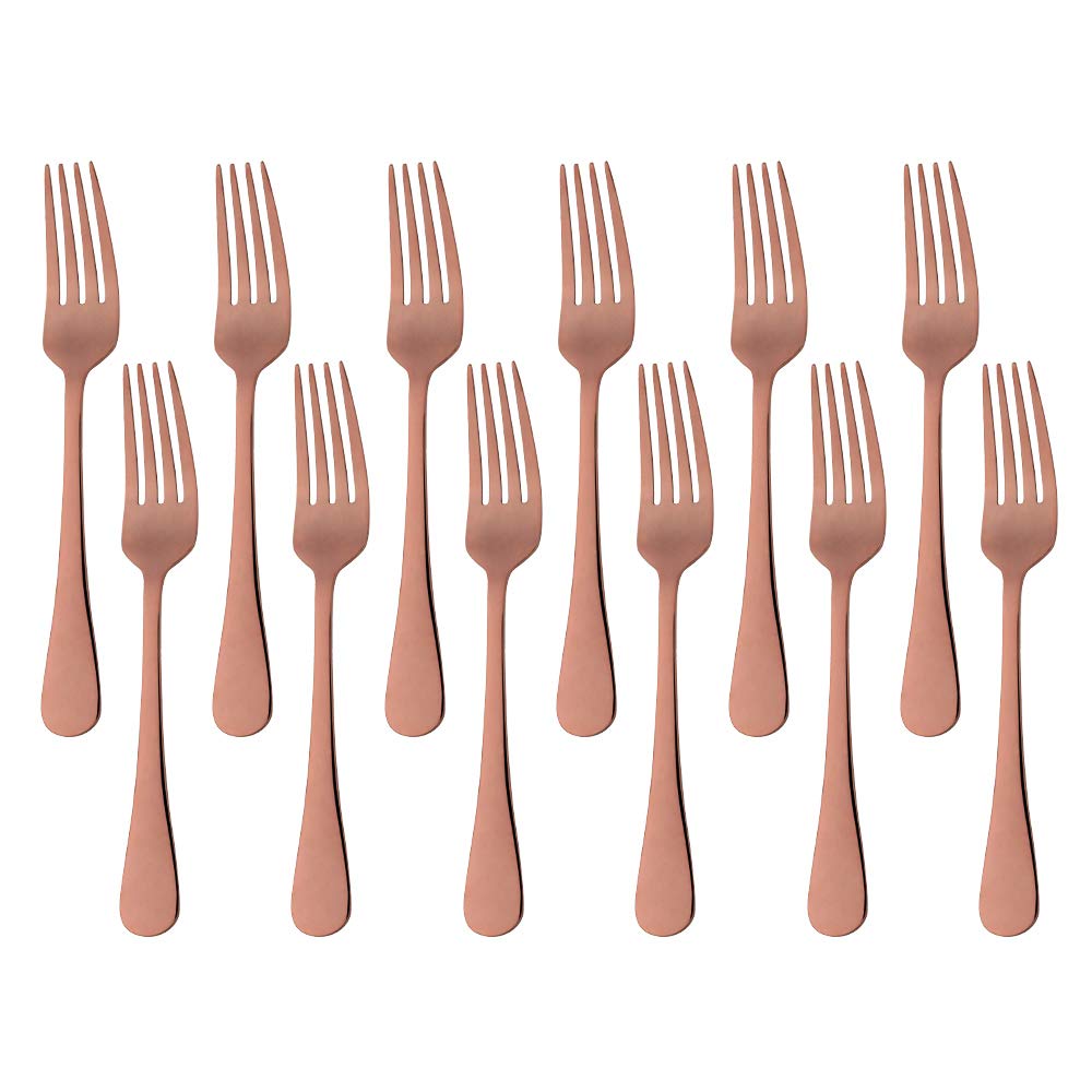 12-Piece MINGYU Rose Gold Stainless Steel Salad Forks Set - 6.5 Inch Small Dinner Forks, Shiny Titanium Dessert Forks for Home, Restaurant, Wedding & Party - Dishwasher Safe & Durable for Everyday Use, Entertaining & Special Occasions