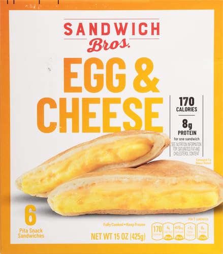 Sandwich Bros. Frozen Egg & Cheese Flatbread Pocket Sandwiches - 6 Pack (13.5 oz) | Quick Breakfast, Lunch or Snack | Perfect for Busy Mornings & On-the-Go Meals