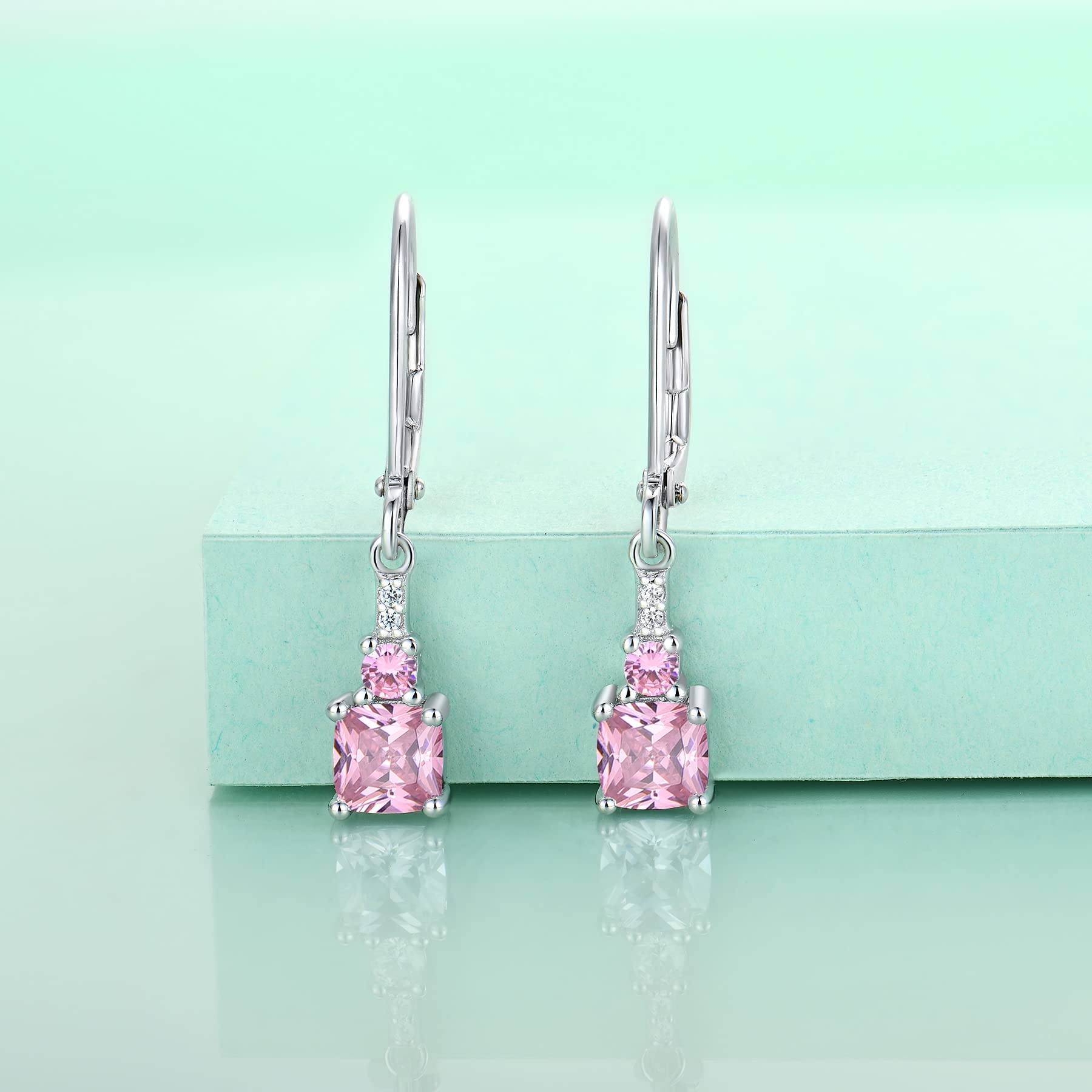 Starchenie 925 Sterling Silver Princess Cut Dangle Earrings for Women - Leverback Gemstone Jewelry for Parties, Weddings & Everyday Wear