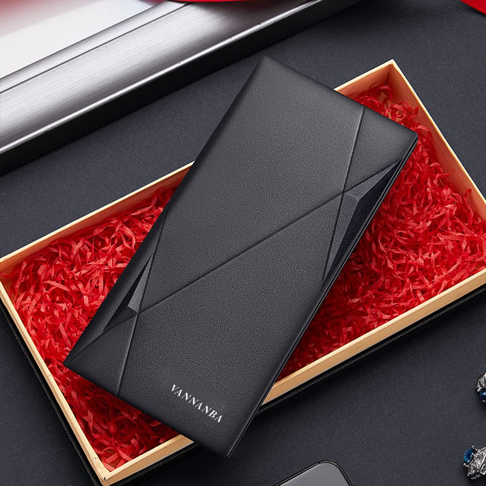 VANNANBA Slim RFID Blocking Leather Wallet for Men - Thin Bifold Credit Card Holder with ID Window & Gift Box (Black) | Perfect for Travel, Business & Everyday Use